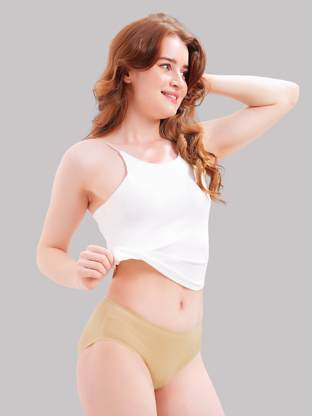 Seamless Hip Full Coverage Micro Modal Panties for Women - No panty lines Waistband and All Day Fresh Fabric Beige