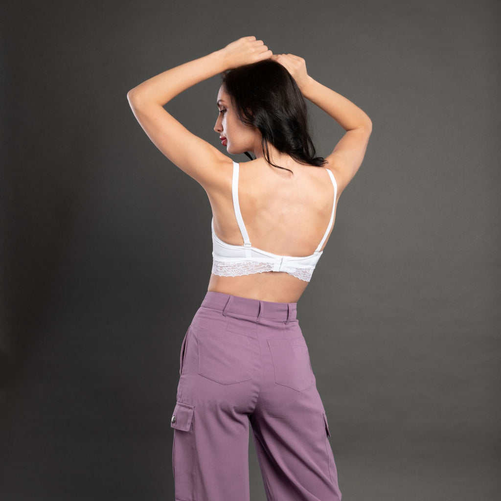 Zivira Women's Pure Comfort Wireless Low-Cut Lace Longline Bralette, Lightly Lined Bra, Transparent Strap Extra