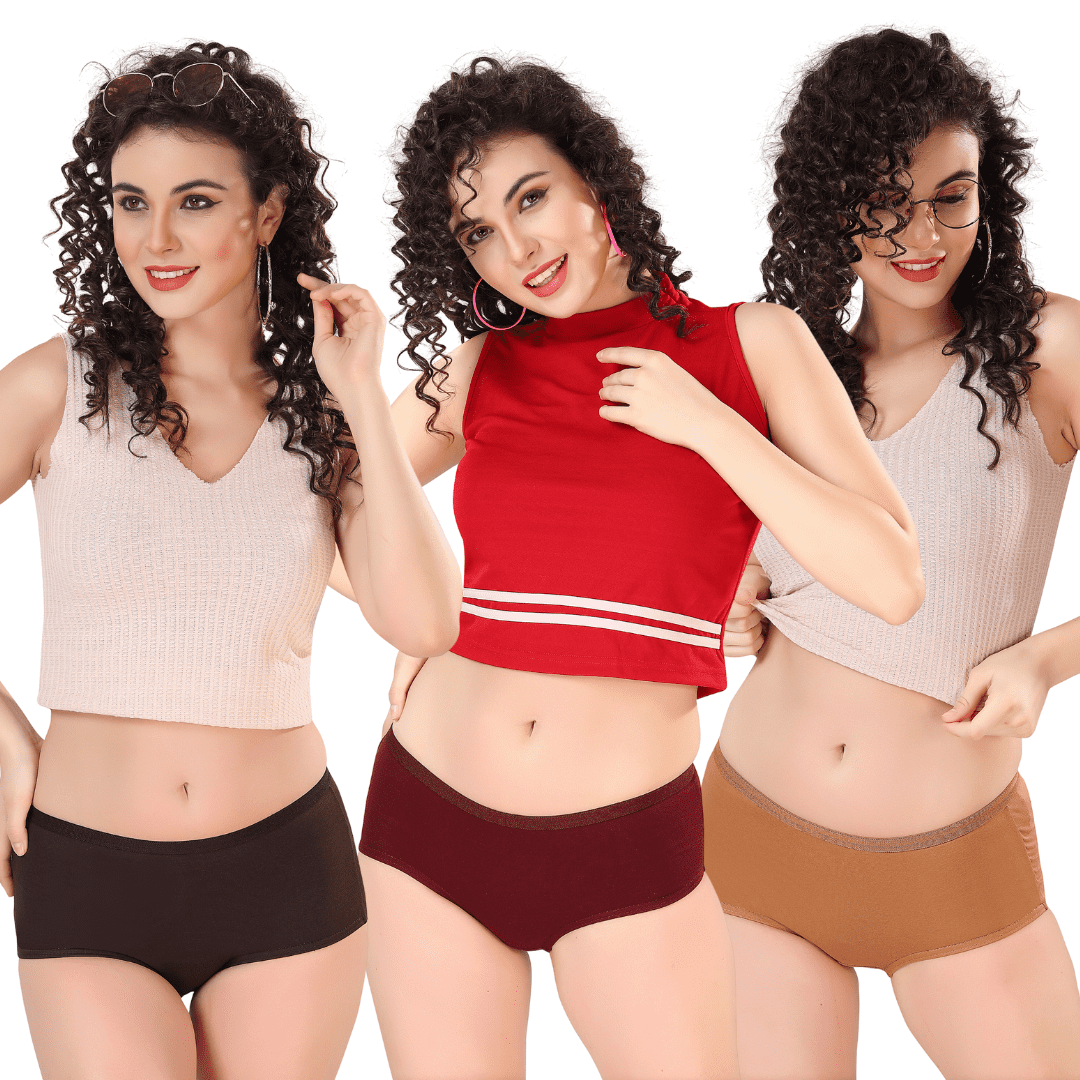 Zivira Women's Outer Elastic No Rash Panties Pack of 3 - Soft, Breathable, Comfortable, and Anti-Microbial Underwear for Everyday Wear