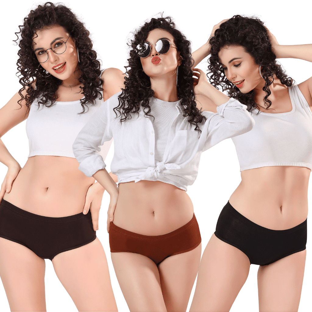 Zivira Women's Inner Elastic No Rash Panties Pack of 3 - Soft, Breathable, Comfortable, and Anti-Microbial Underwear for Everyday Wear