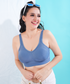 Zivira Seamless Cups - Thin Padding - Broad Strap T-Shirt Bra Cum Sports Bra with Hook Closure | Blue