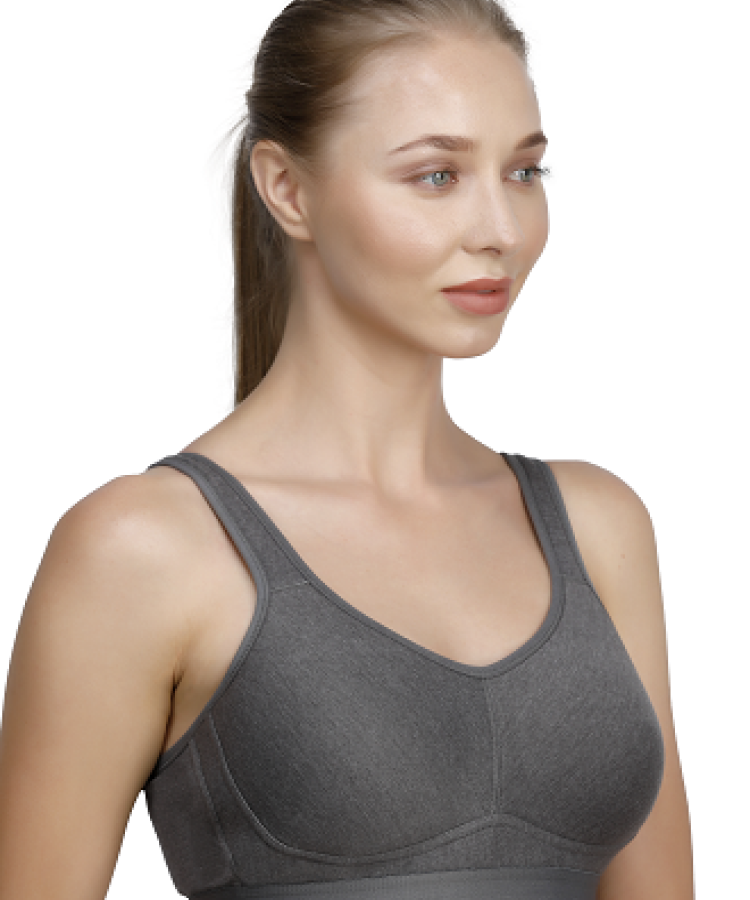 Zivira Seamless Cups - Thin Padding - Broad Strap T-Shirt Bra Cum Sports Bra with Hook Closure | Dark Gray