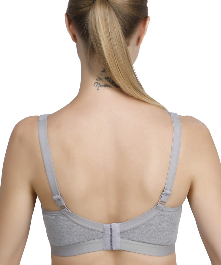 Zivira Seamless Cups - Thin Padding - Broad Strap T-Shirt Bra Cum Sports Bra with Hook Closure | Light Gray