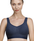 Zivira Seamless Cups - Thin Padding - Broad Strap T-Shirt Bra Cum Sports Bra with Hook Closure | Navy Blue
