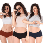 Zivira Women's Outer Elastic No Rash Panties Pack of 3 - Soft, Breathable, Comfortable, and Anti-Microbial Underwear for Everyday Wear
