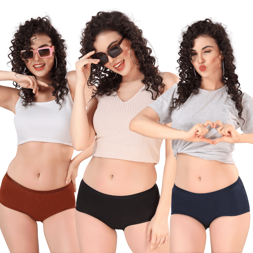 Zivira Women's Outer Elastic No Rash Panties Pack of 3 - Soft, Breathable, Comfortable, and Anti-Microbial Underwear for Everyday Wear