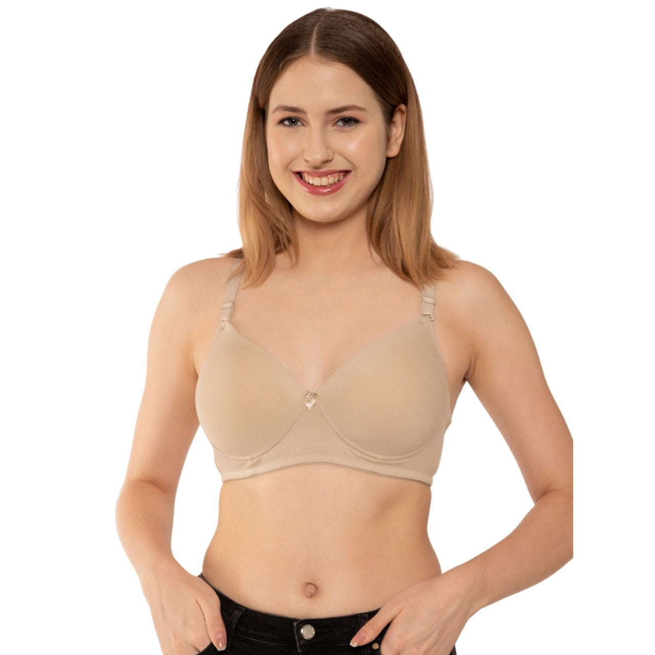 Zivira Padded C,D Cup SIZE | Wire-Free | 3/4TH Coverage | T-Shirt Bra | Cotton Lycra | Convertible Straps | Free Transparent Belt | NO Nipple Show-Through | Fawn