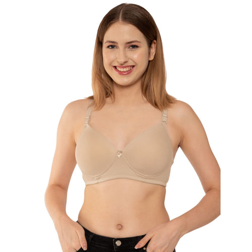 Zivira Padded C,D Cup SIZE | Wire-Free | 3/4TH Coverage | T-Shirt Bra | Cotton Lycra | Convertible Straps | Free Transparent Belt | NO Nipple Show-Through | Fawn