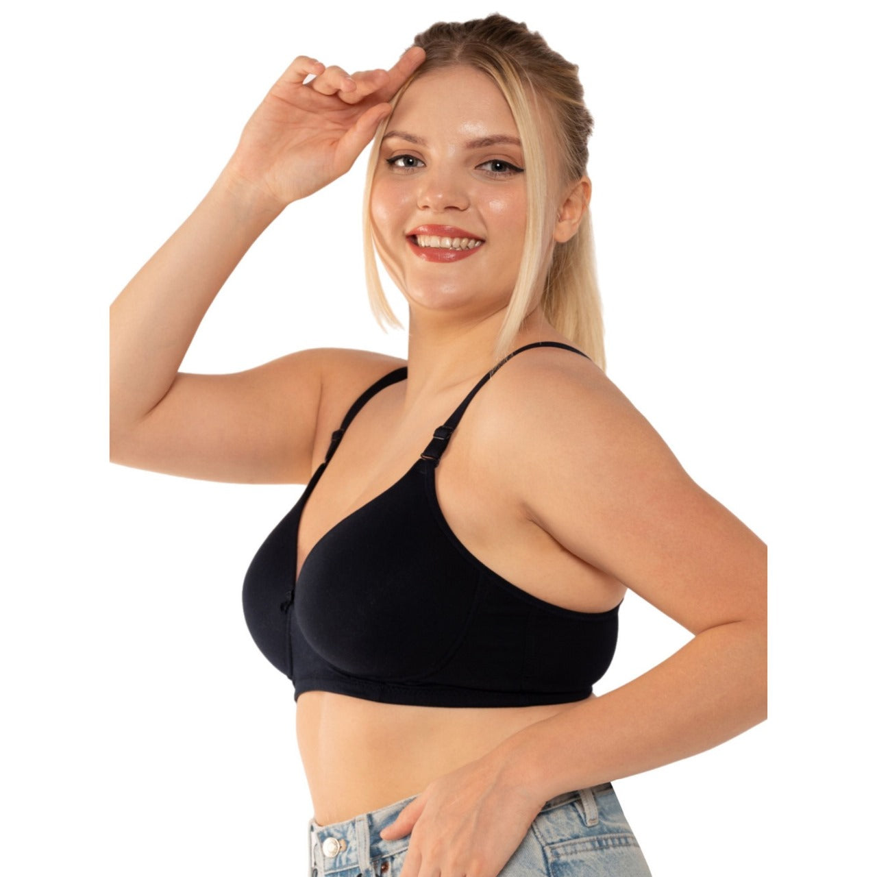 Zivira Padded C,D Cup SIZE | Wire-Free | 3/4TH Coverage | T-Shirt Bra | Cotton Lycra | Convertible Straps | Free Transparent Belt | NO Nipple Show-Through | Navy Blue
