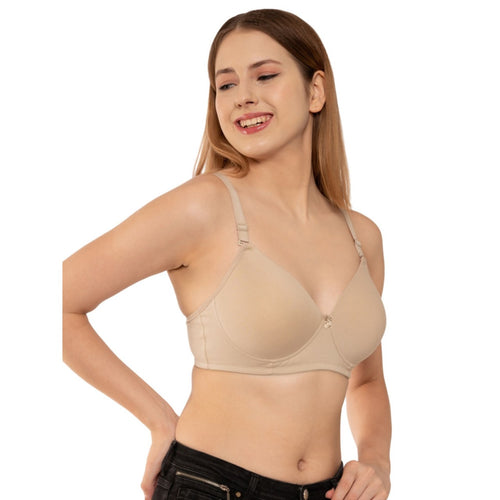 Zivira Padded C,D Cup SIZE | Wire-Free | 3/4TH Coverage | T-Shirt Bra | Cotton Lycra | Convertible Straps | Free Transparent Belt | NO Nipple Show-Through | Fawn
