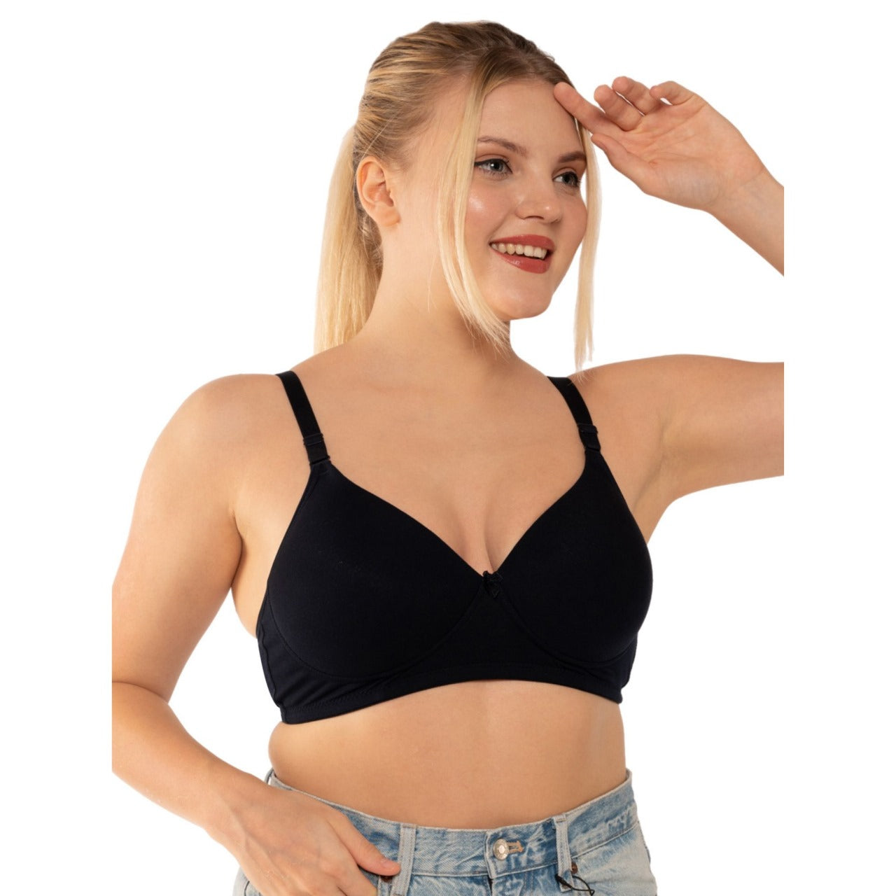 Zivira Padded C,D Cup SIZE | Wire-Free | 3/4TH Coverage | T-Shirt Bra | Cotton Lycra | Convertible Straps | Free Transparent Belt | NO Nipple Show-Through | Navy Blue