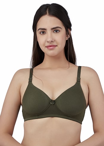 Zivira Padded C,D Cup SIZE | Wire-Free | 3/4TH Coverage | T-Shirt Bra | Cotton Lycra |Convertible Straps | Free Transparent Belt | NO Nipple Show-Through | Olive
