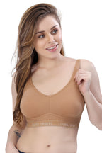 Seamless Cups  Thin Padding  Broad Strap Yoga Bra  with Hook Closure. | Beige