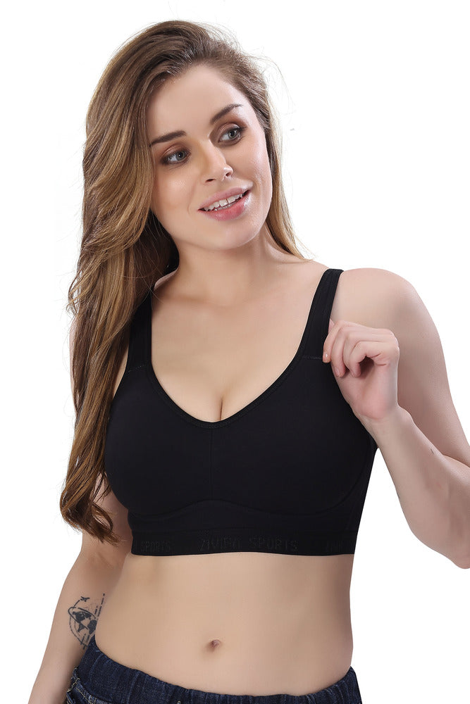 Seamless Cups  Thin Padding  Broad Strap Yoga Bra  with Hook Closure. | Beige