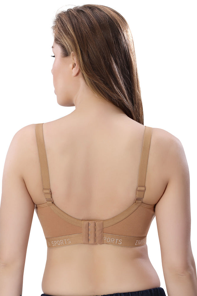 Seamless Cups  Thin Padding  Broad Strap Yoga Bra  with Hook Closure. | Beige