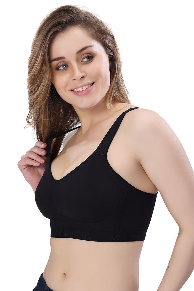 Seamless Cups  Thin Padding  Broad Strap Yoga Bra  with Hook Closure. | Black